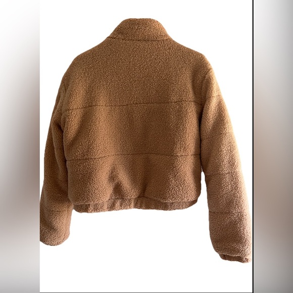 RSQ Jacket Sherpa Puffer Tan Beige Fuzzy Women’s Small Zip Furry Cozy - Picture 4 of 6